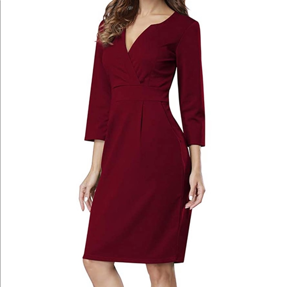 HiQueen burgundy dress with pockets, size M